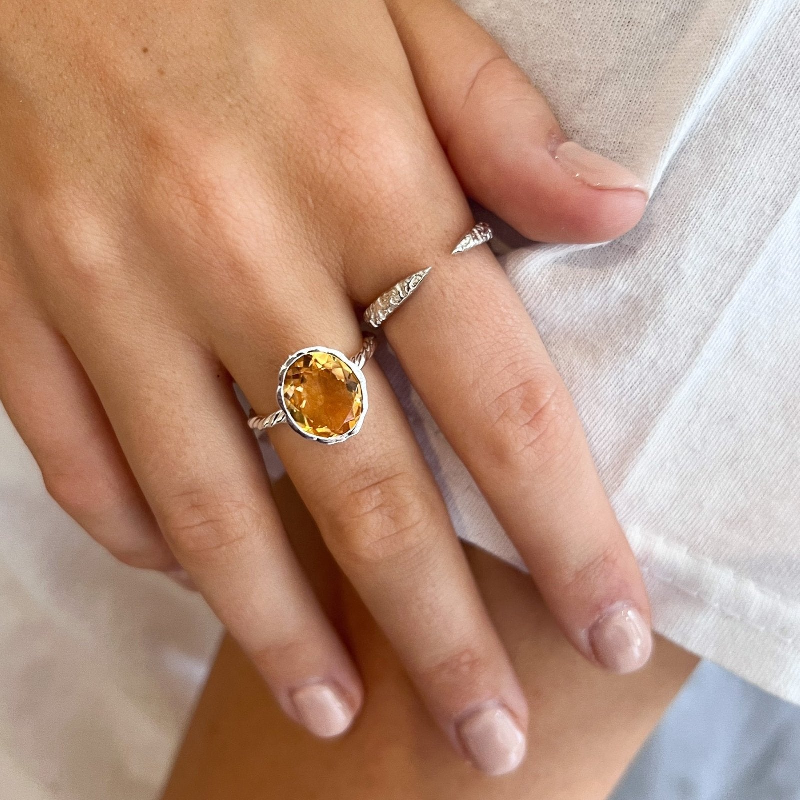Citrine Sterling Silver Statement Gemstone Ring - Honoura