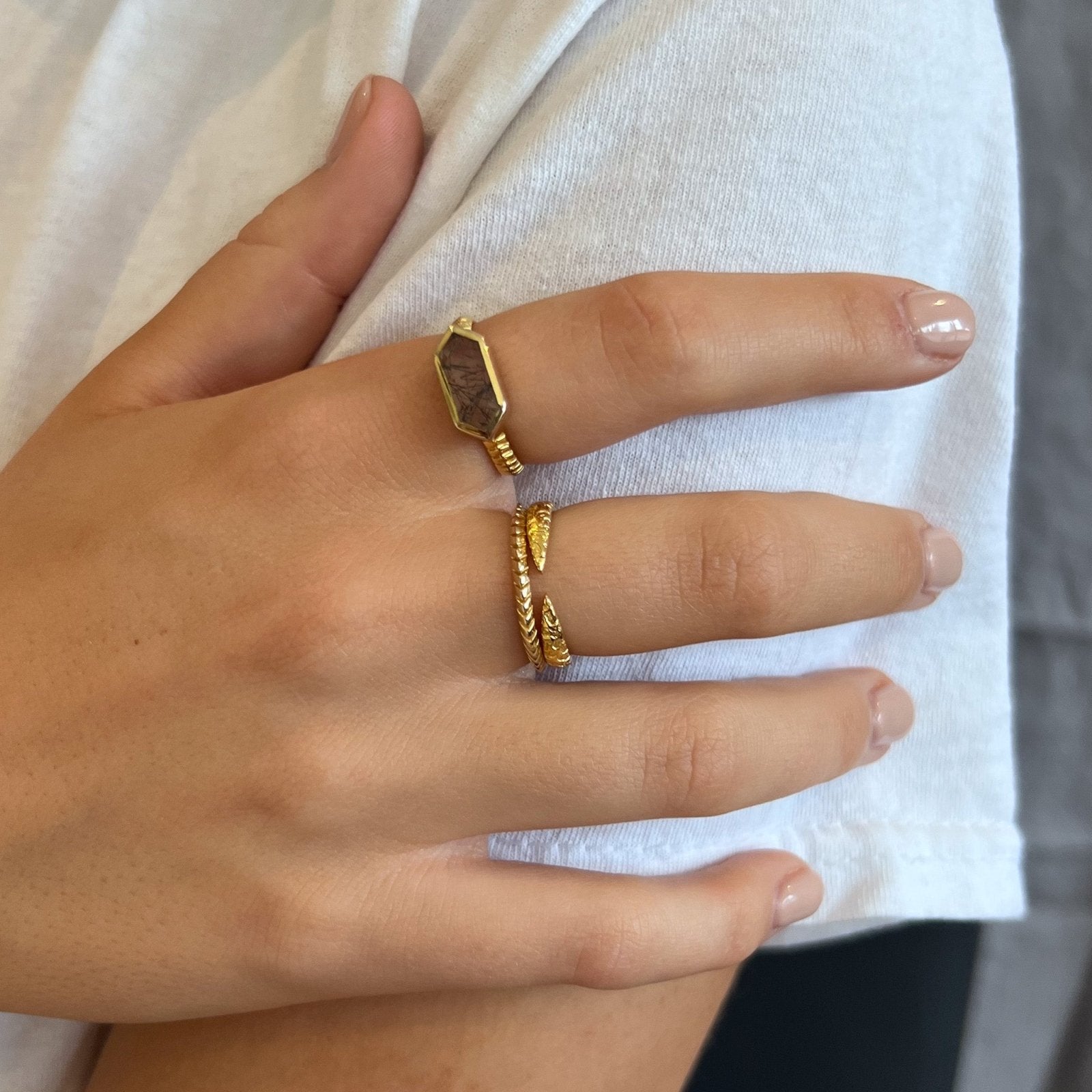 18k Gold Vermeil Textured Open Stacking Ring - Honoura