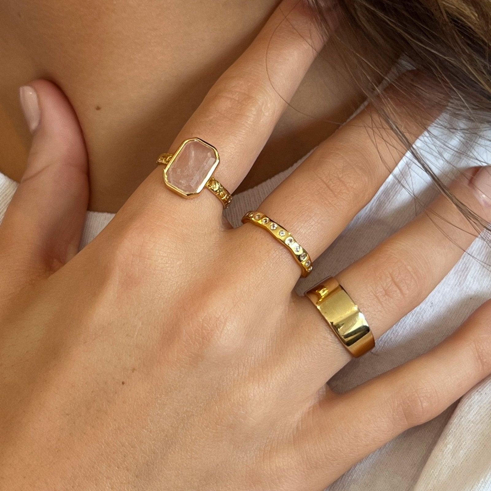Rainbow Moonstone 18k Gold Vermeil Gemstone Stacking Ring - Honoura
