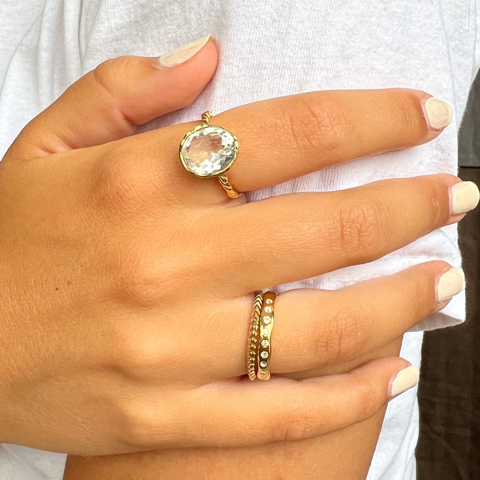 Rainbow Moonstone 18k Gold Vermeil Gemstone Stacking Ring - Honoura