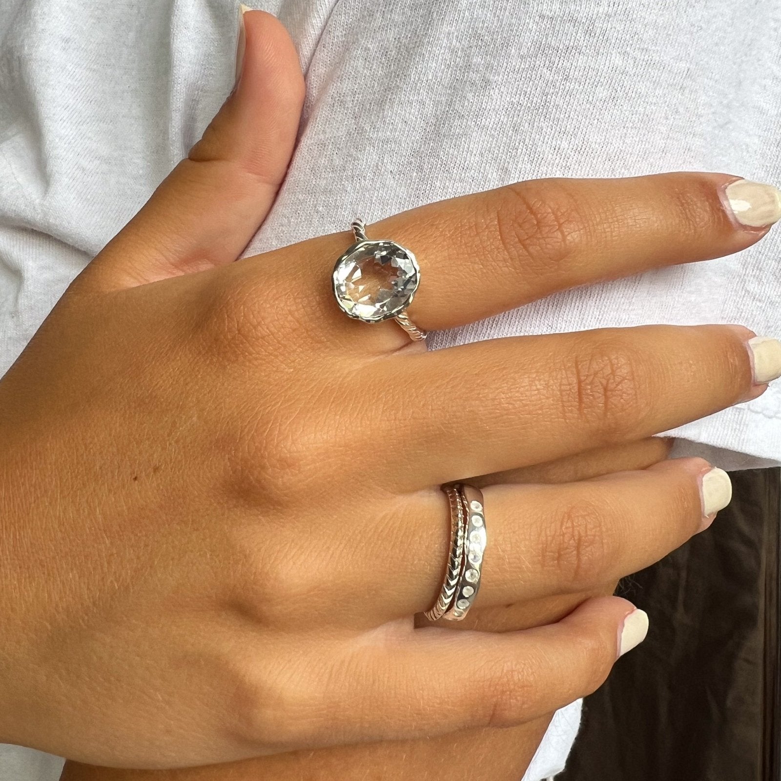 Rainbow Moonstone Sterling Silver Gemstone Stacking Ring - Honoura