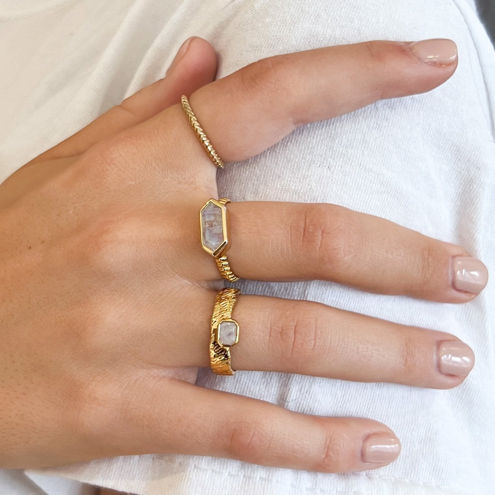 Rainbow Moonstone 18k Gold Vermeil Statement Gemstone Ring - Honoura