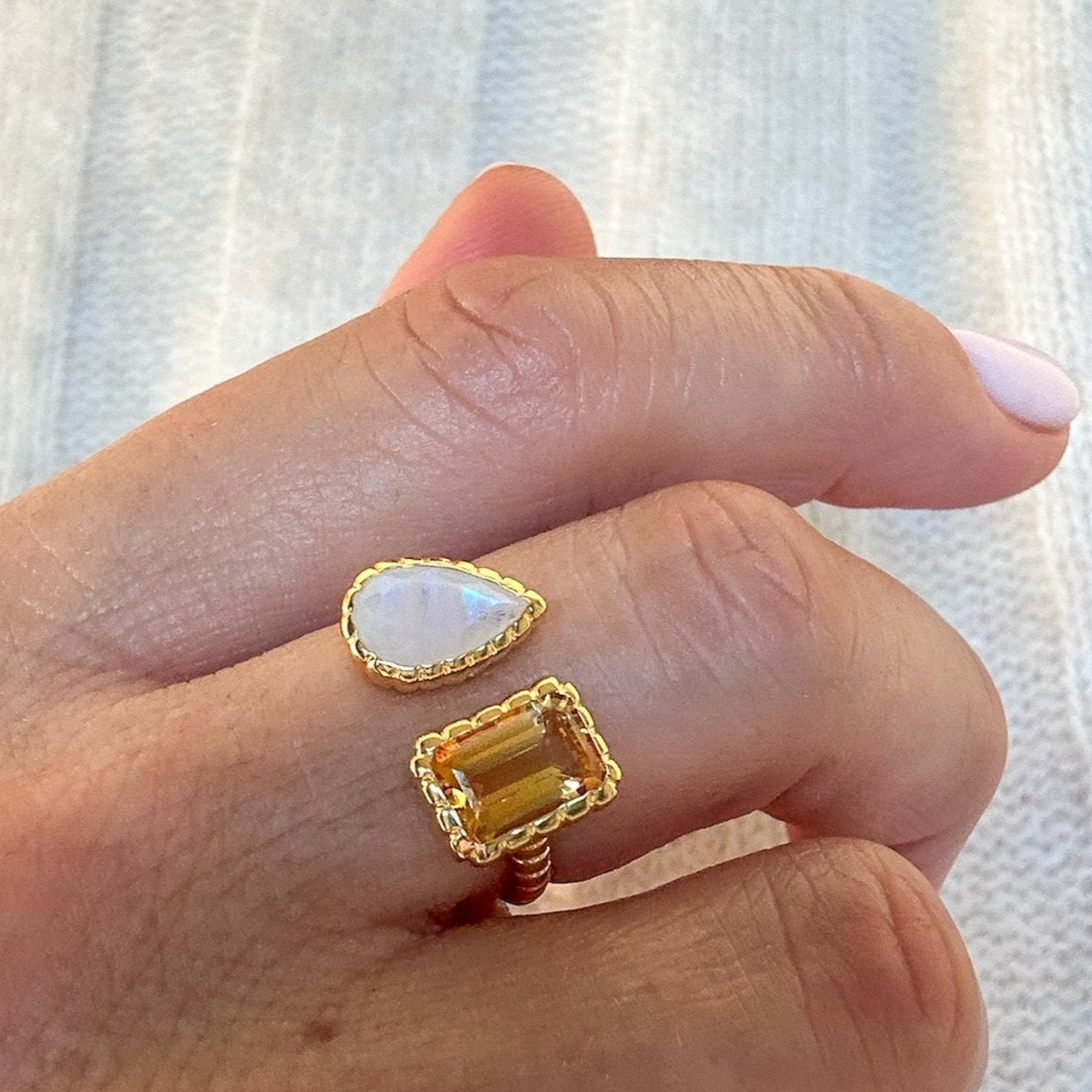 Rainbow Moonstone & Citrine 18k Gold Vermeil Gemstone Ring - Honoura
