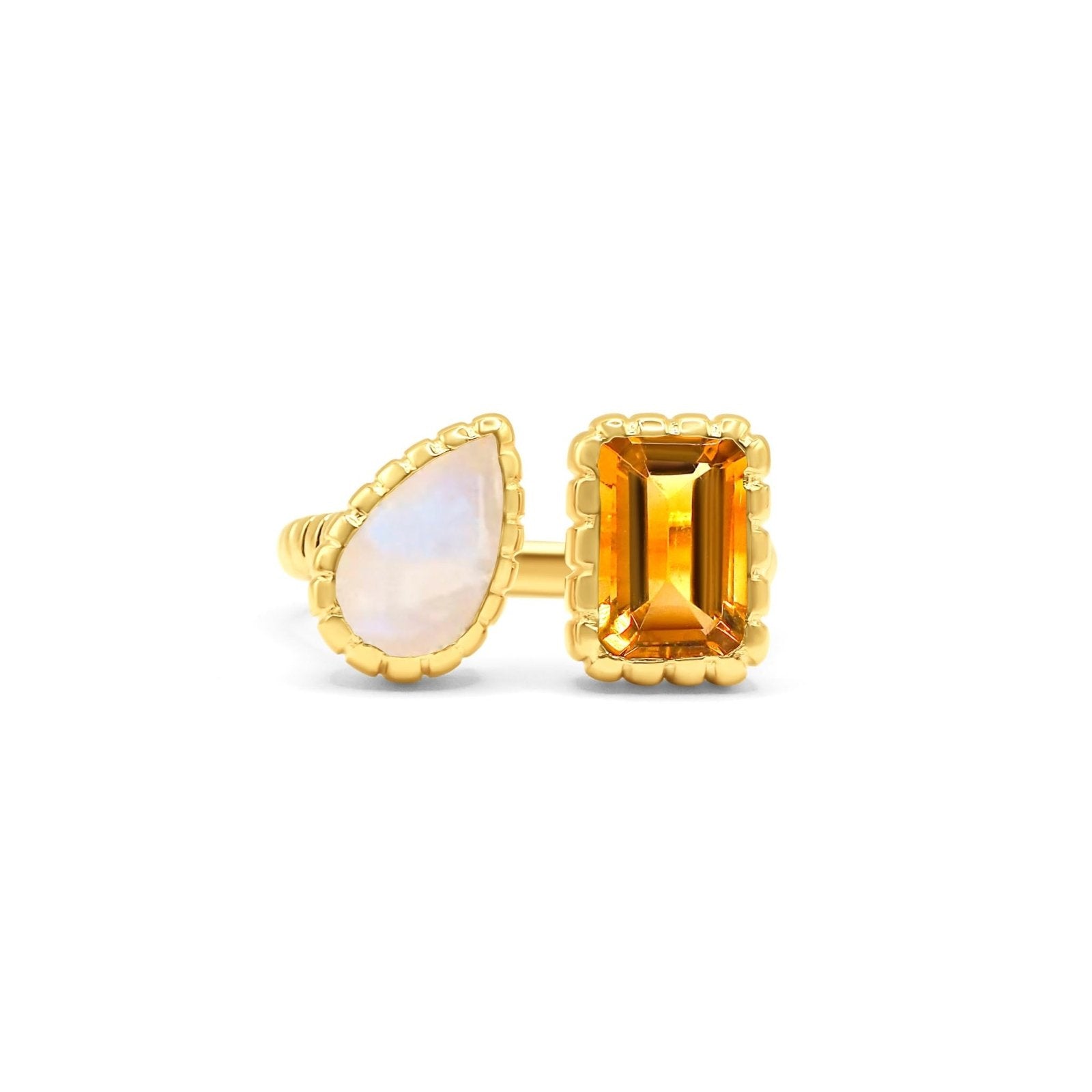 Rainbow Moonstone & Citrine 18k Gold Vermeil Gemstone Ring - Honoura