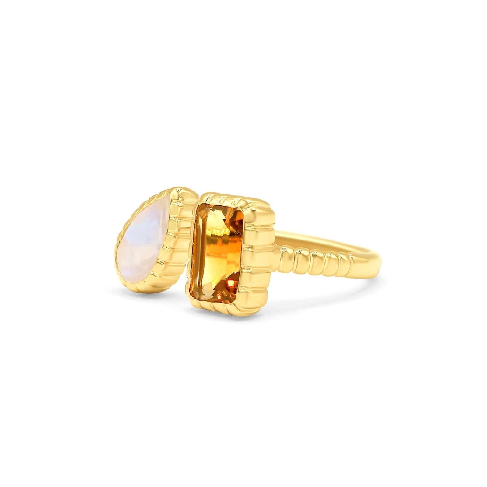 Rainbow Moonstone & Citrine 18k Gold Vermeil Gemstone Ring - Honoura