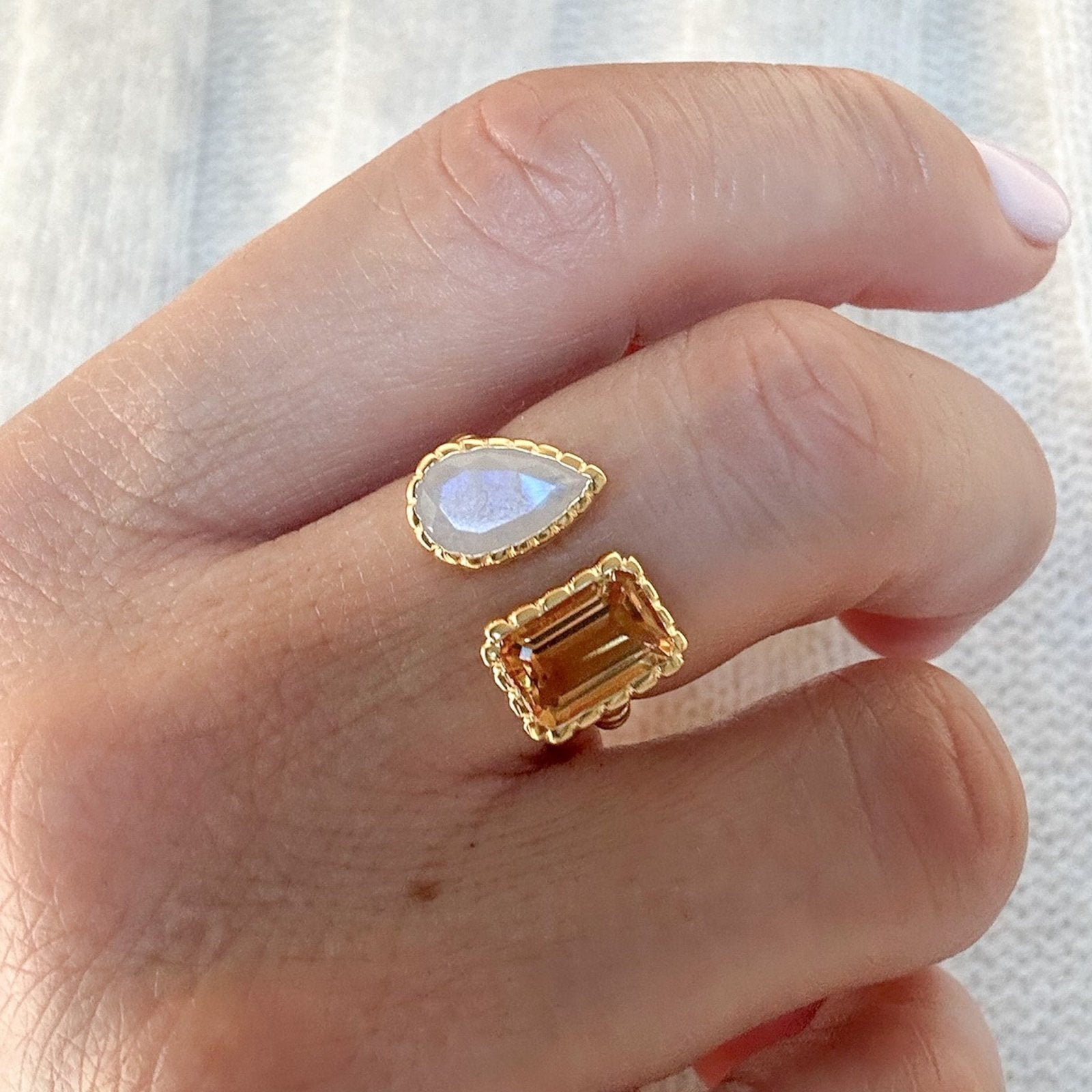 Rainbow Moonstone & Citrine 18k Gold Vermeil Gemstone Ring - Honoura