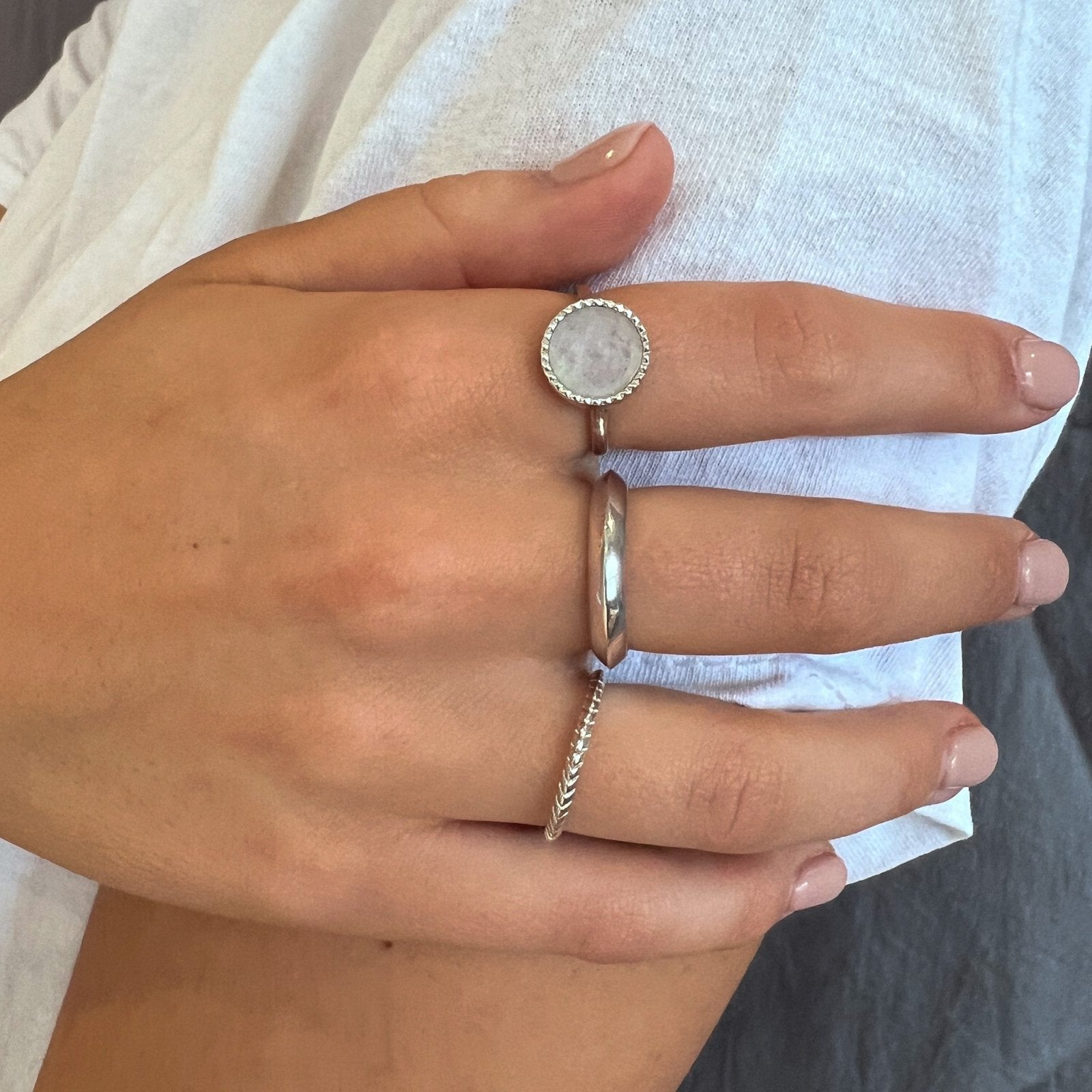 Sterling Silver Etched Stacking Ring - Honoura