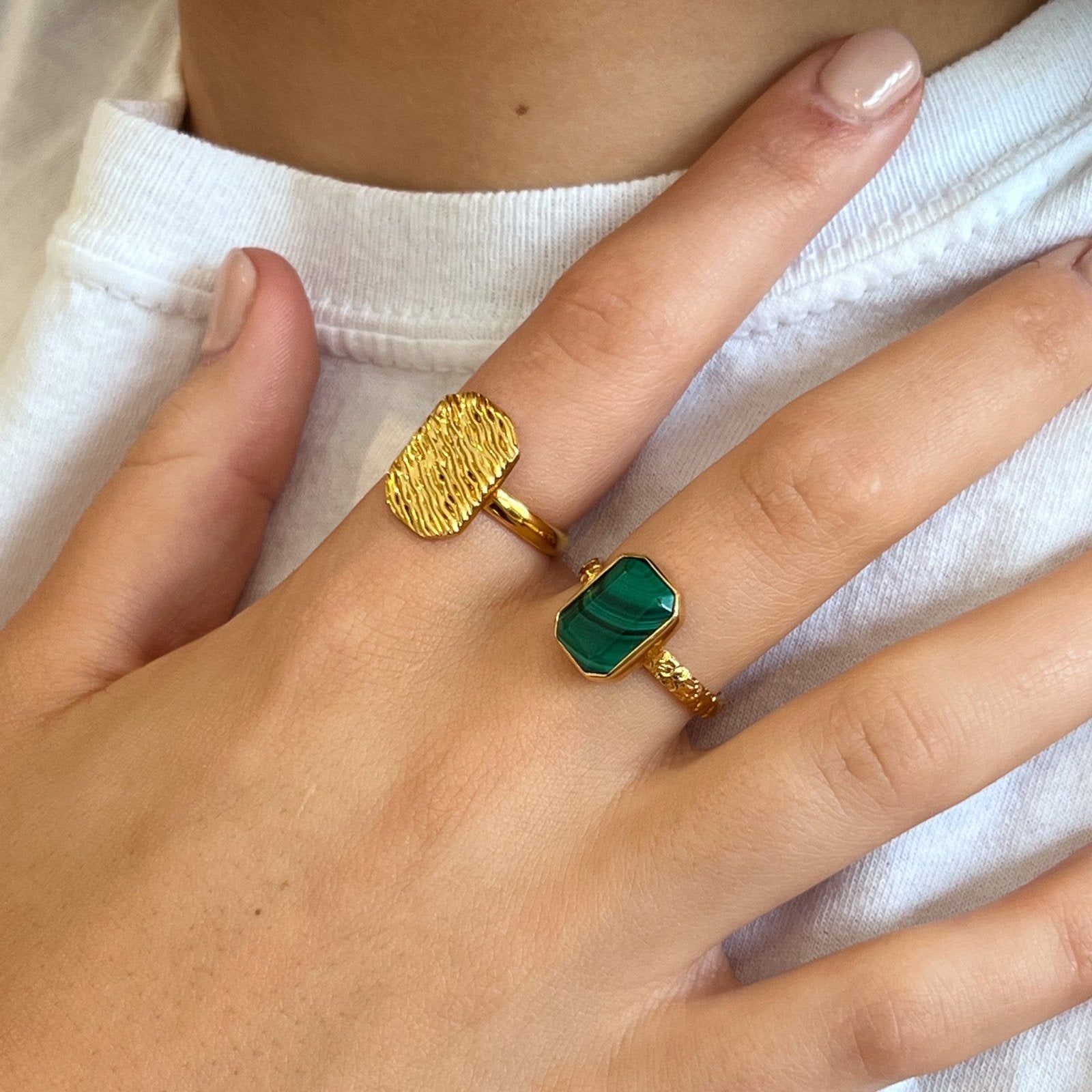 Malachite 18K Gold Vermeil Statement Gemstone Ring - Honoura