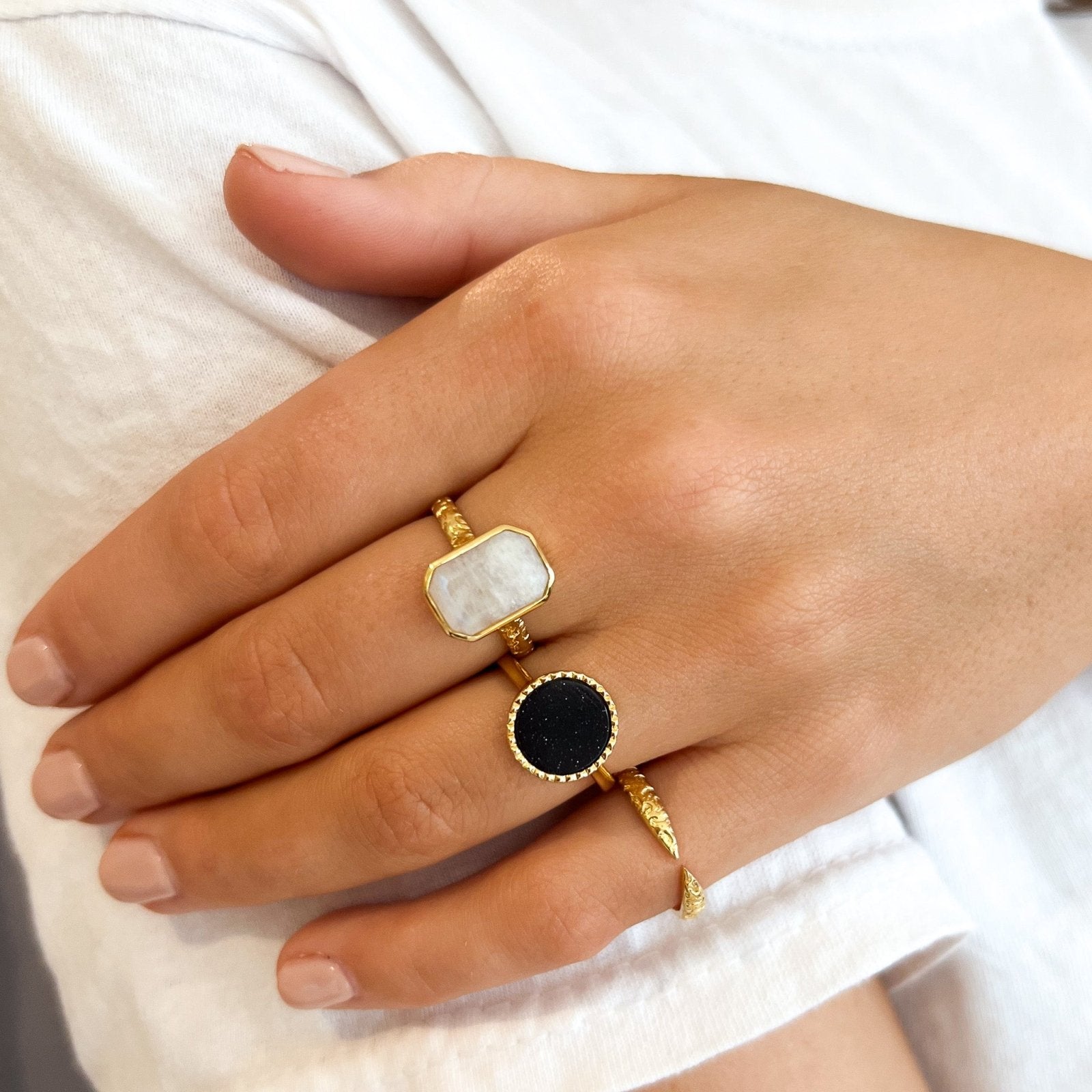 Rainbow Moonstone 18k Gold Vermeil Statement Gemstone Ring - Honoura
