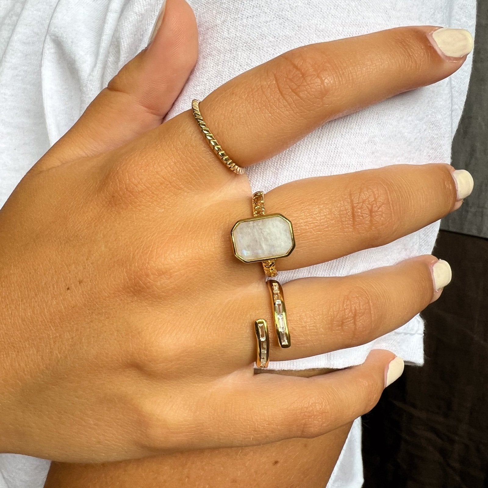 Rainbow Moonstone 18k Gold Vermeil Statement Gemstone Ring - Honoura