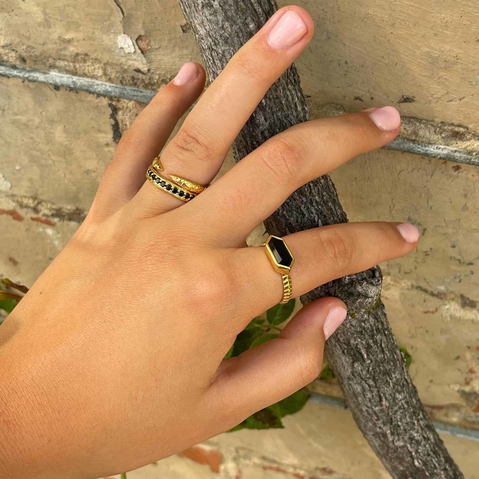 18k Gold Vermeil Textured Open Stacking Ring - Honoura