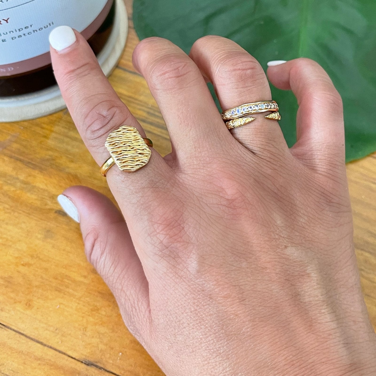 18k Gold Vermeil Textured Open Stacking Ring - Honoura