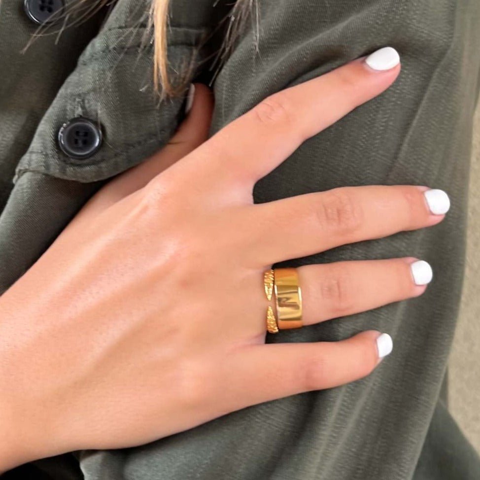 18k Gold Vermeil Textured Open Stacking Ring - Honoura