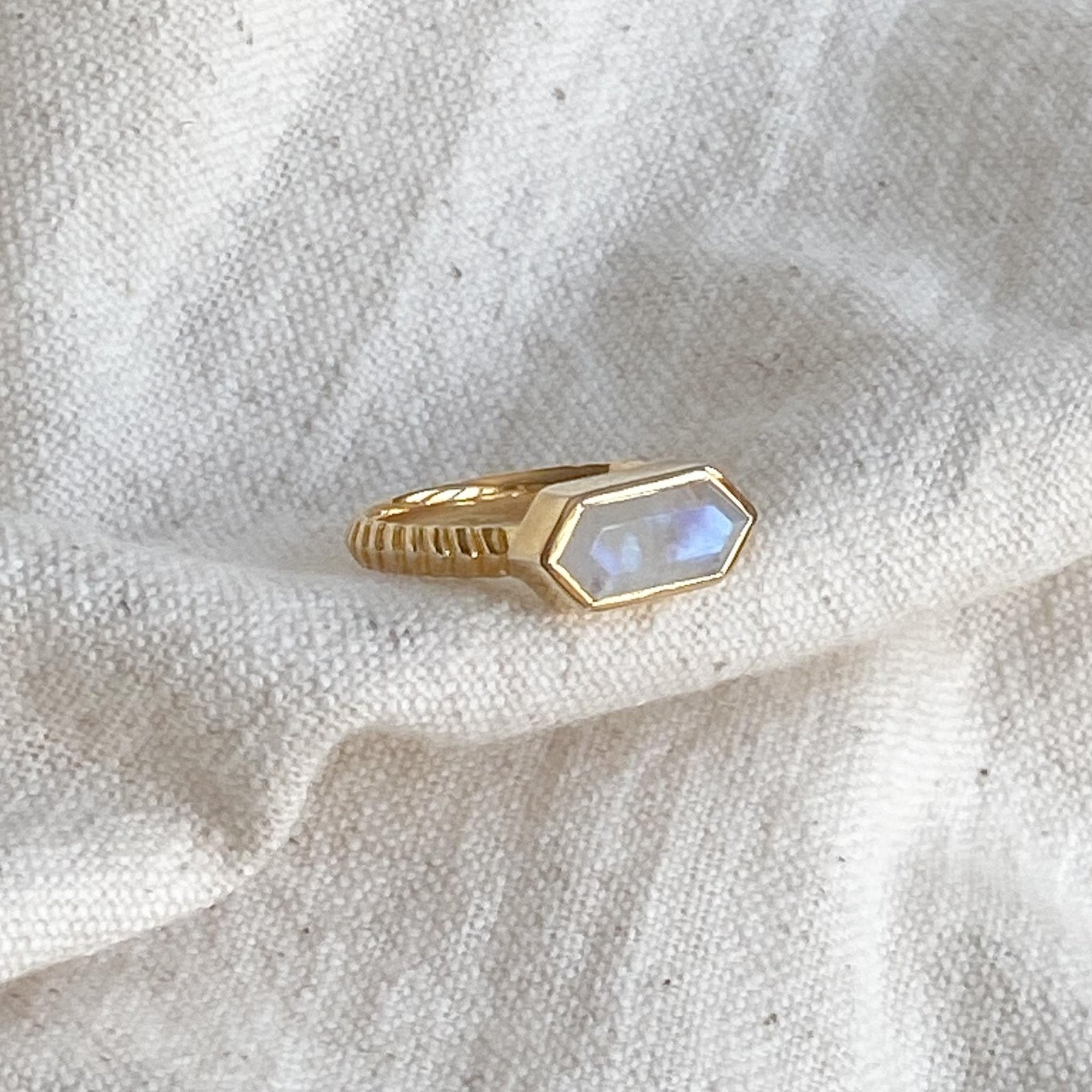 Rainbow Moonstone 18k Gold Vermeil Statement Gemstone Ring - Honoura