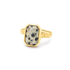 Dalmatian Jasper 18k Gold Vermeil Statement Gemstone Ring - Honoura