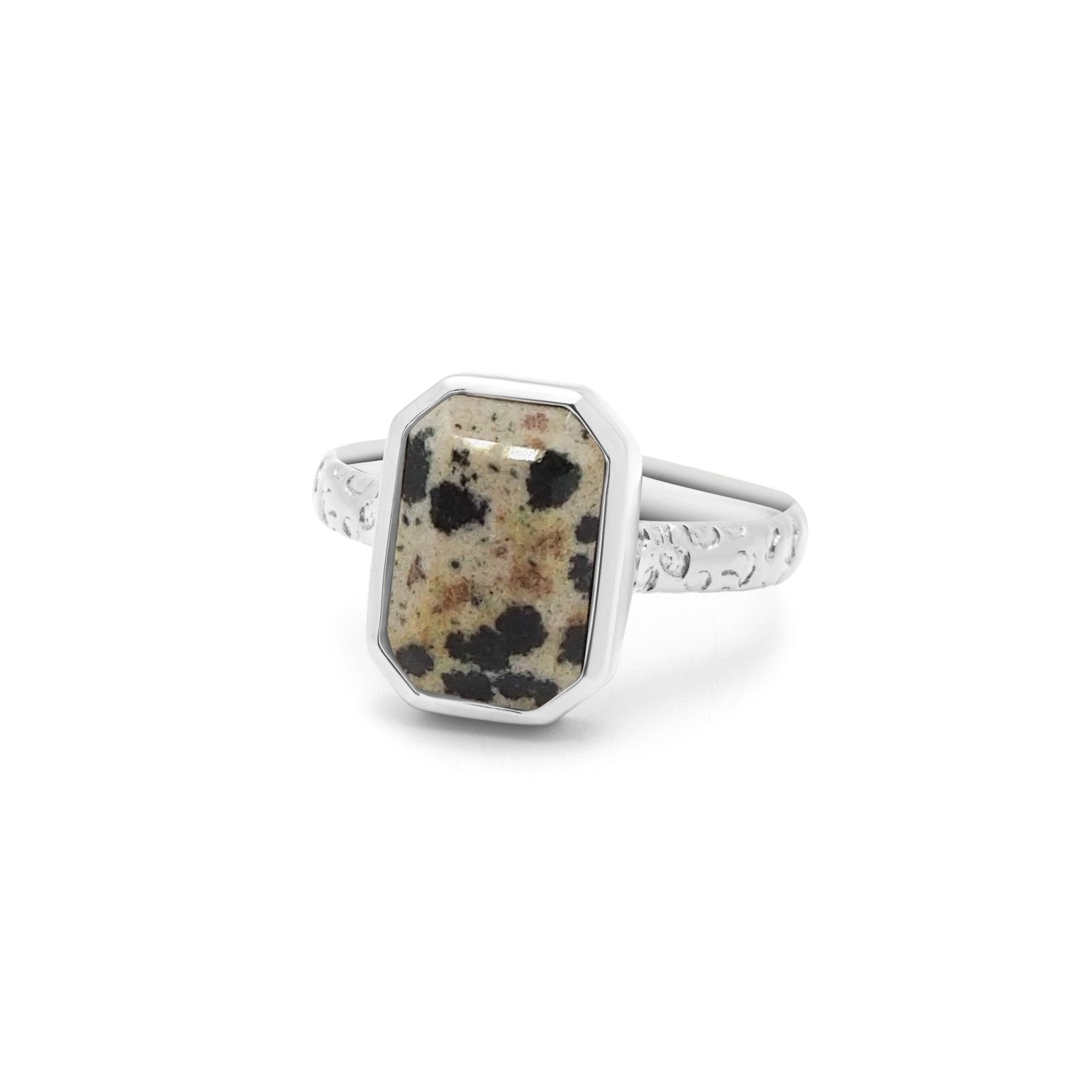 Dalmatian Jasper Sterling Silver Statement Gemstone Ring - Honoura