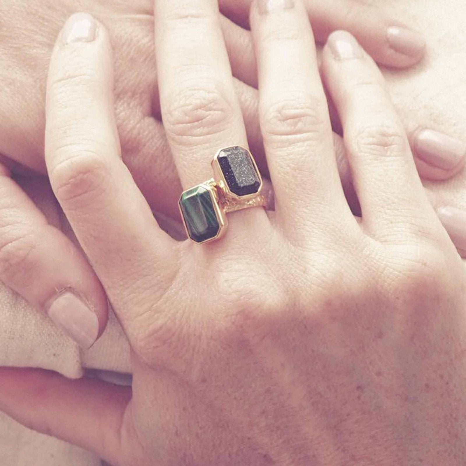 Malachite 18K Gold Vermeil Statement Gemstone Ring - Honoura