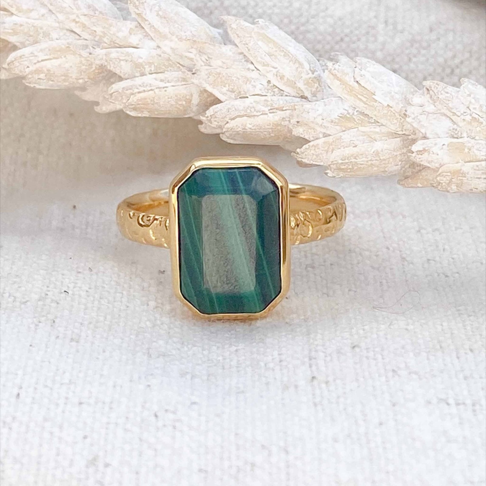 Malachite 18K Gold Vermeil Statement Gemstone Ring - Honoura