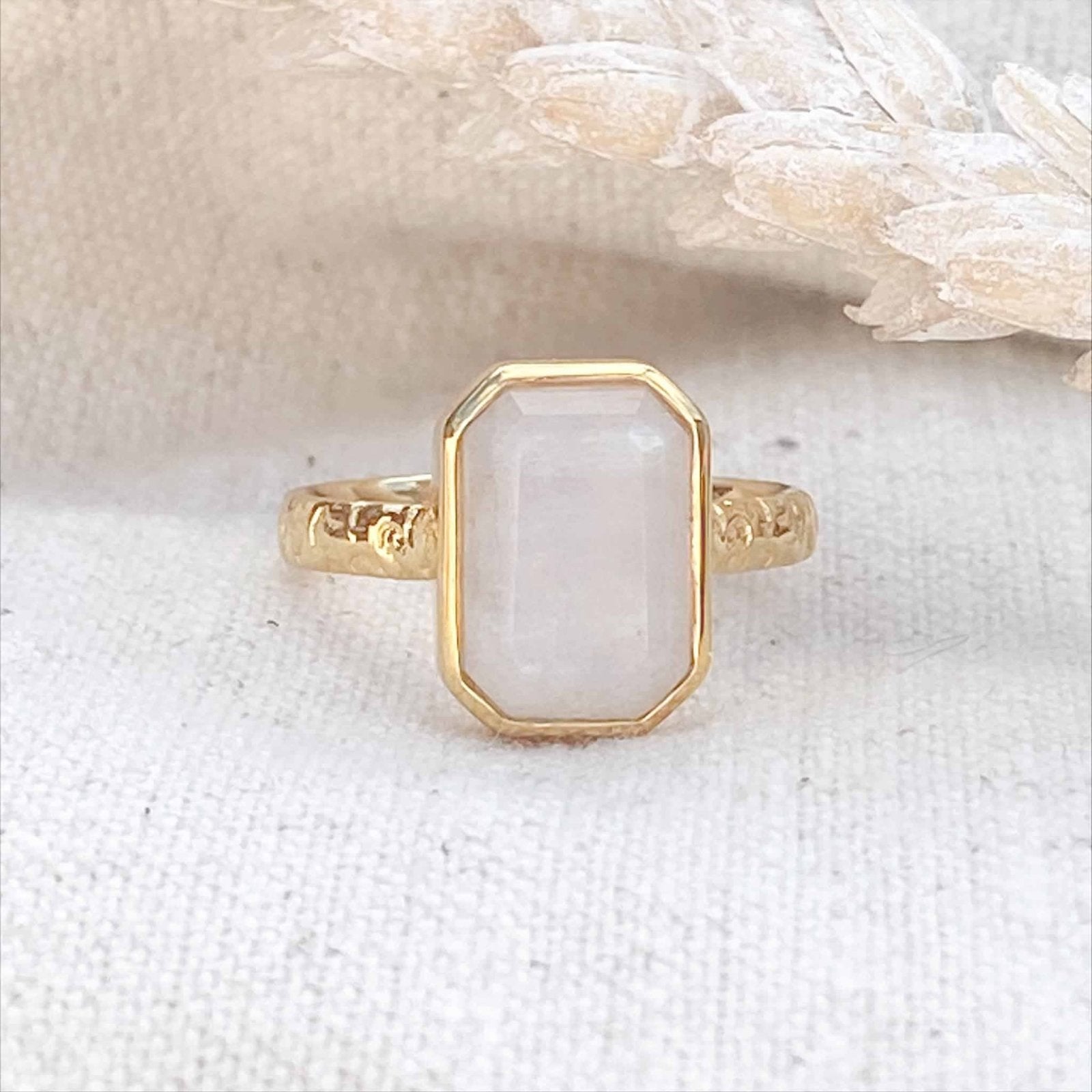 Rainbow Moonstone 18k Gold Vermeil Statement Gemstone Ring - Honoura