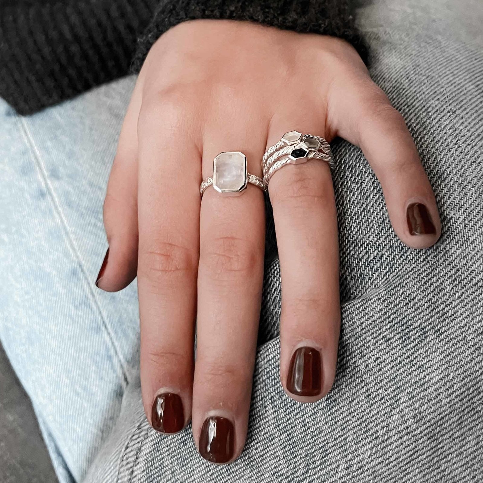 Rainbow Moonstone Sterling Silver Gemstone Ring - Honoura