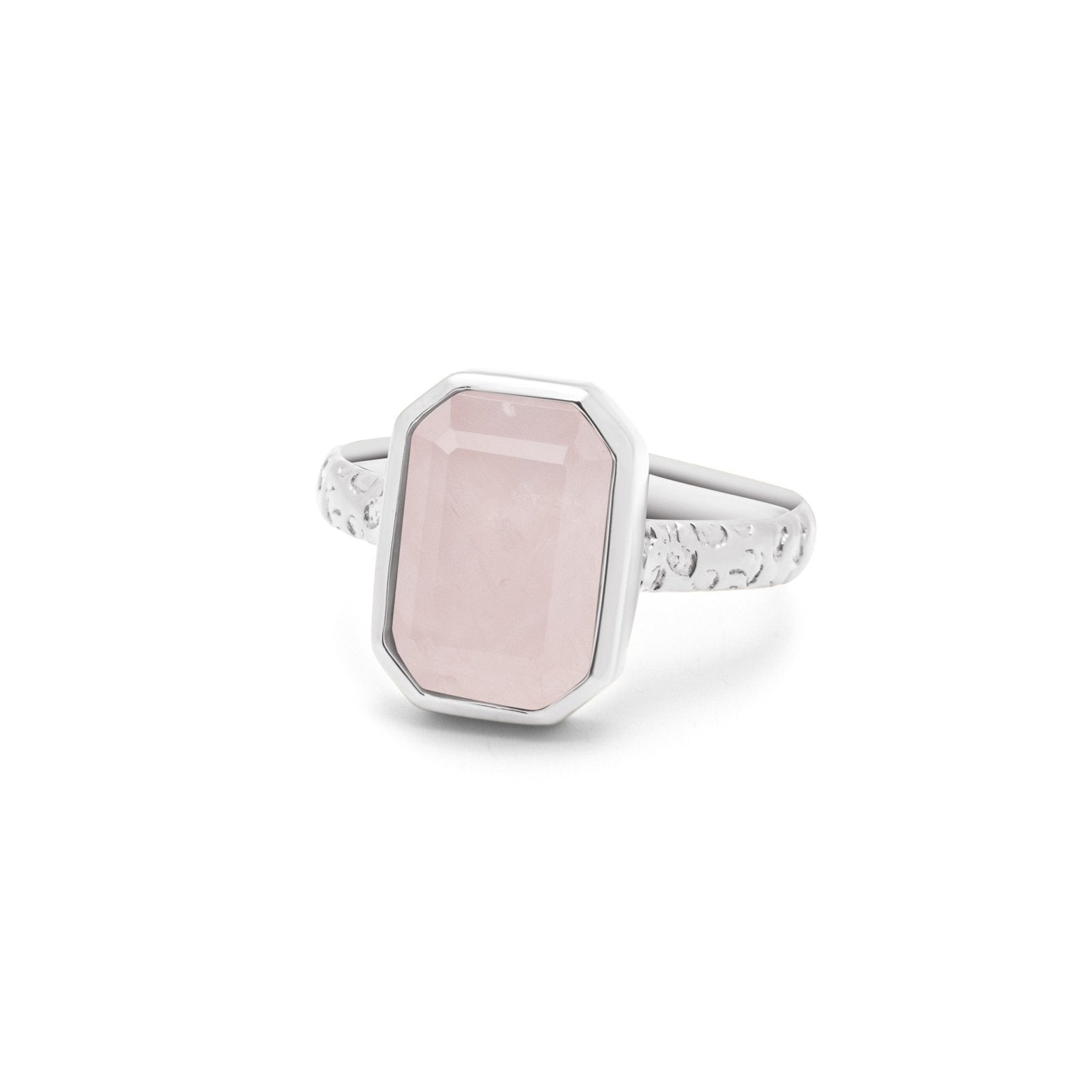 Rose Quartz Sterling Silver Statement Gemstone Ring - Honoura