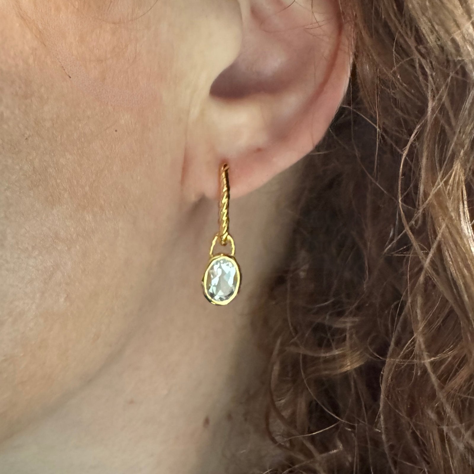 Avra Clear Quartz Gold Vermeil Midi Gemstone Hoop Earrings - Honoura