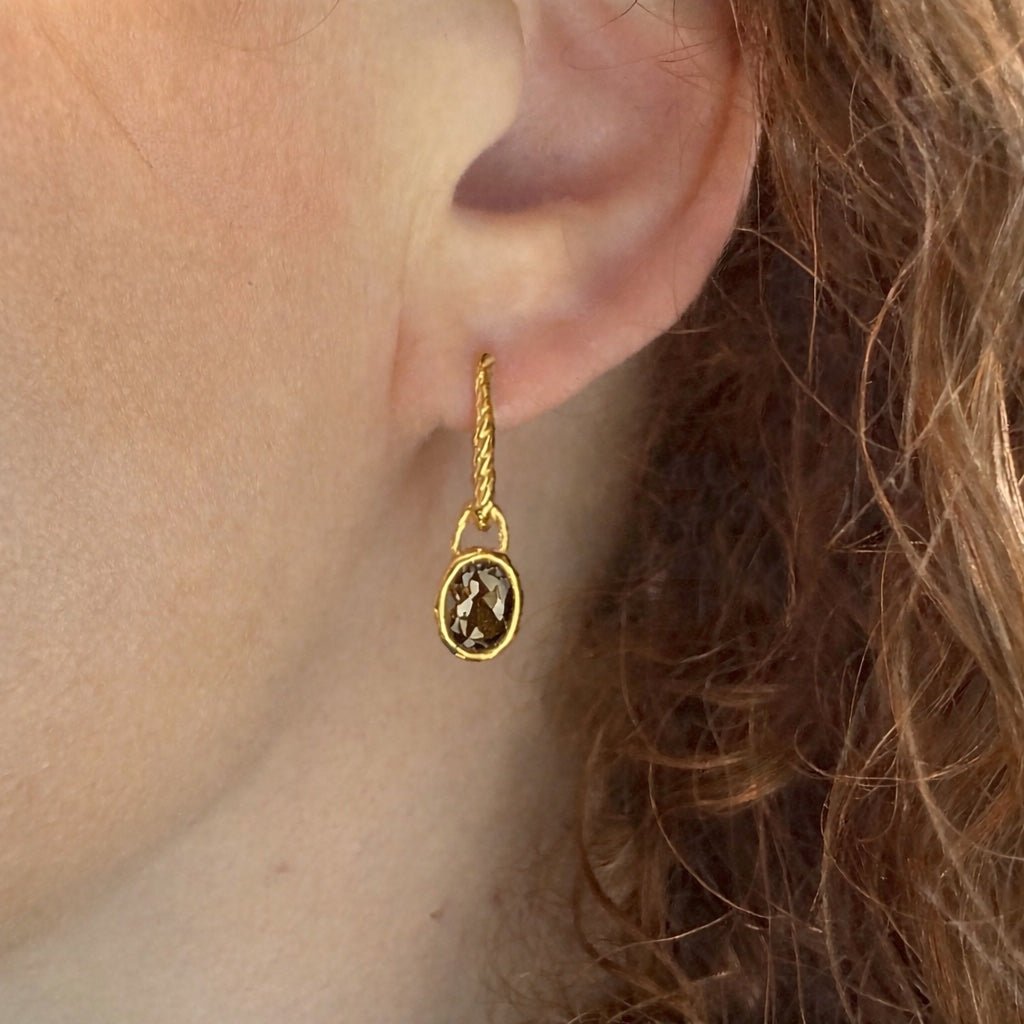 Avra Smokey Quartz Gold Vermeil Midi Gemstone Hoop Earrings - Honoura