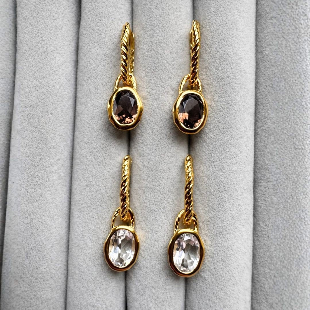 Avra Smokey Quartz Gold Vermeil Midi Gemstone Hoop Earrings - Honoura