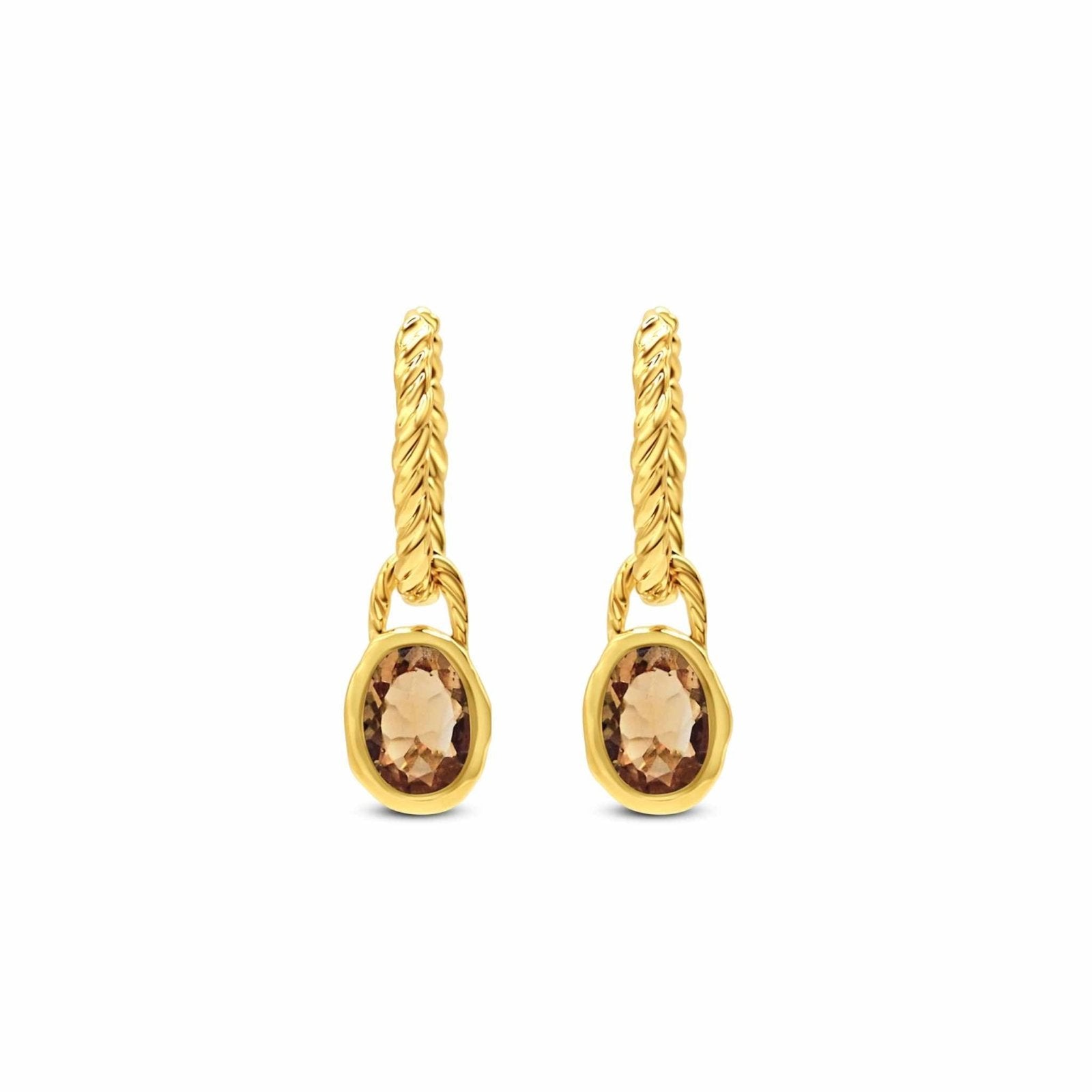Avra Smokey Quartz Gold Vermeil Midi Gemstone Hoop Earrings - Honoura