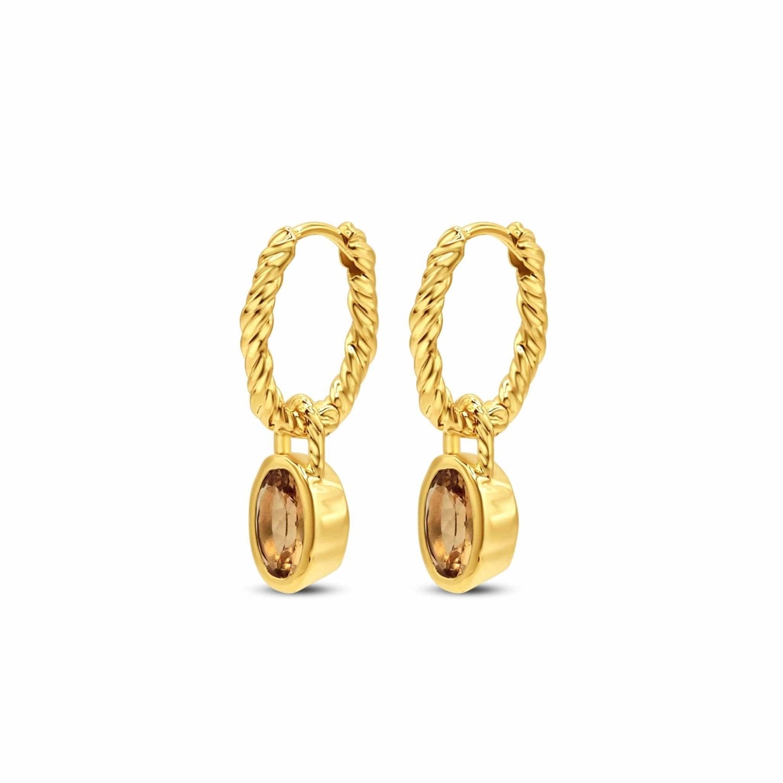 Avra Smokey Quartz Gold Vermeil Midi Gemstone Hoop Earrings - Honoura