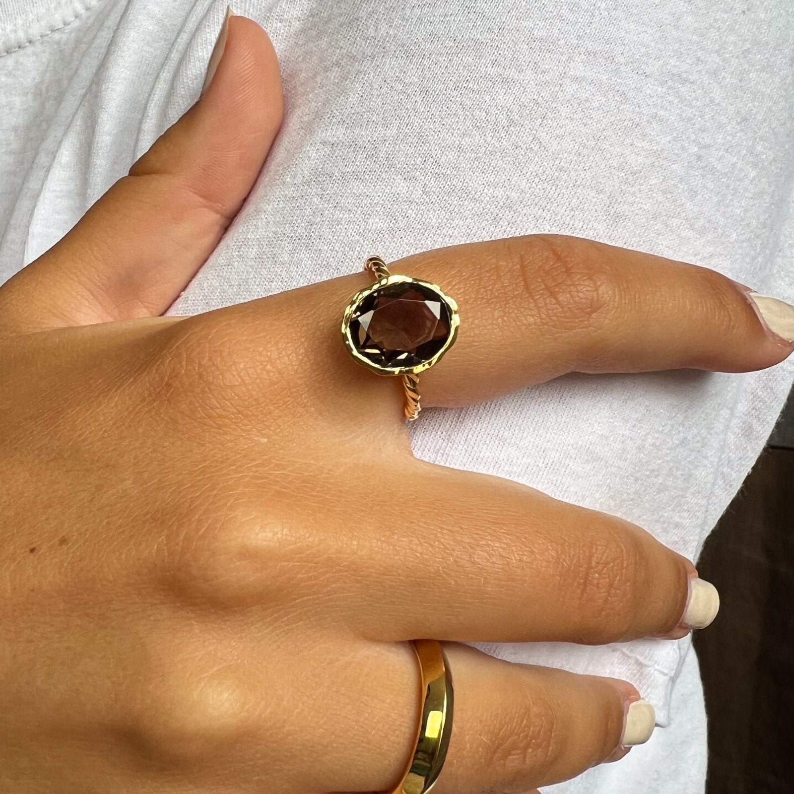 Avra Smokey Quartz Gold Vermeil Ring - Honoura