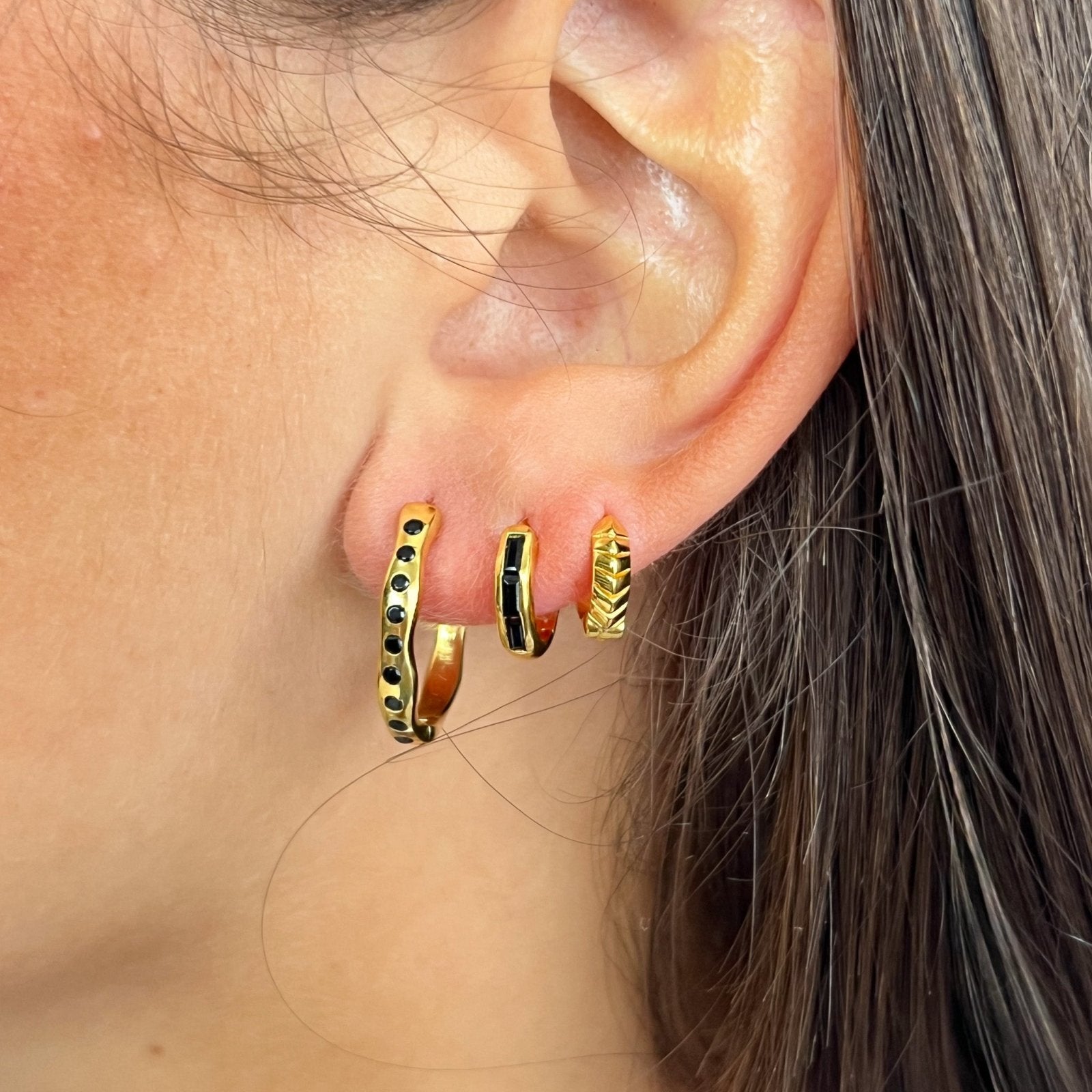 Kyma Black Spinel Midi Gold Vermeil Hoops - Honoura