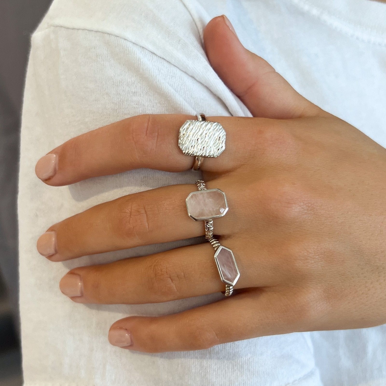 Lile Rose Quartz Silver Ring - Honoura