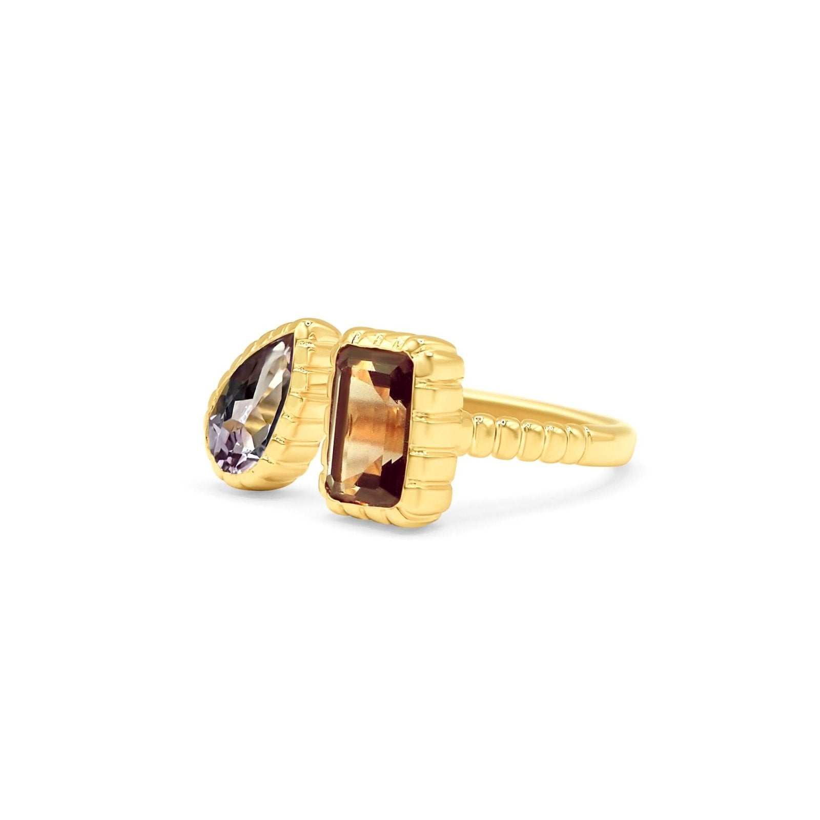 Lyla Pink Amethyst & Smokey Quartz Gold Vermeil Ring - Honoura