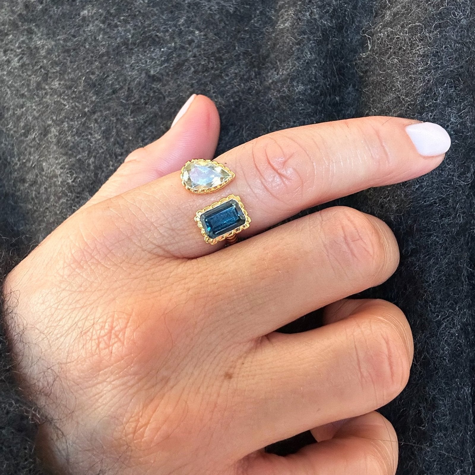 Lyla Rainbow Green Amethyst & London Blue Topaz Gold Vermeil Ring - Honoura