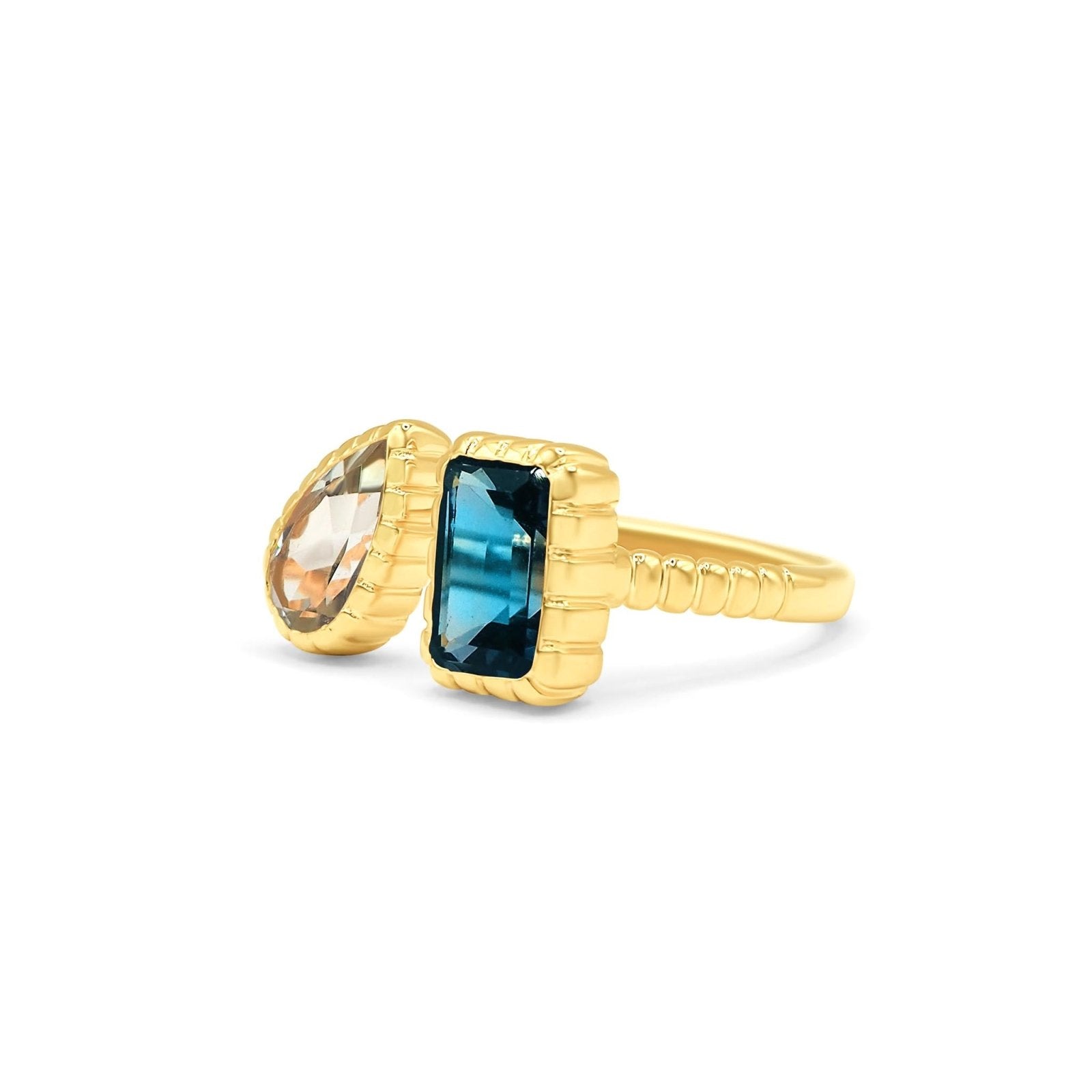 Lyla Rainbow Green Amethyst & London Blue Topaz Gold Vermeil Ring - Honoura