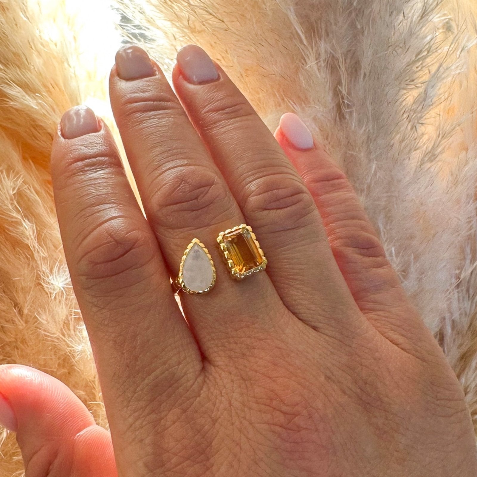 Lyla Rainbow Moonstone & Citrine Gold Vermeil Ring - Honoura