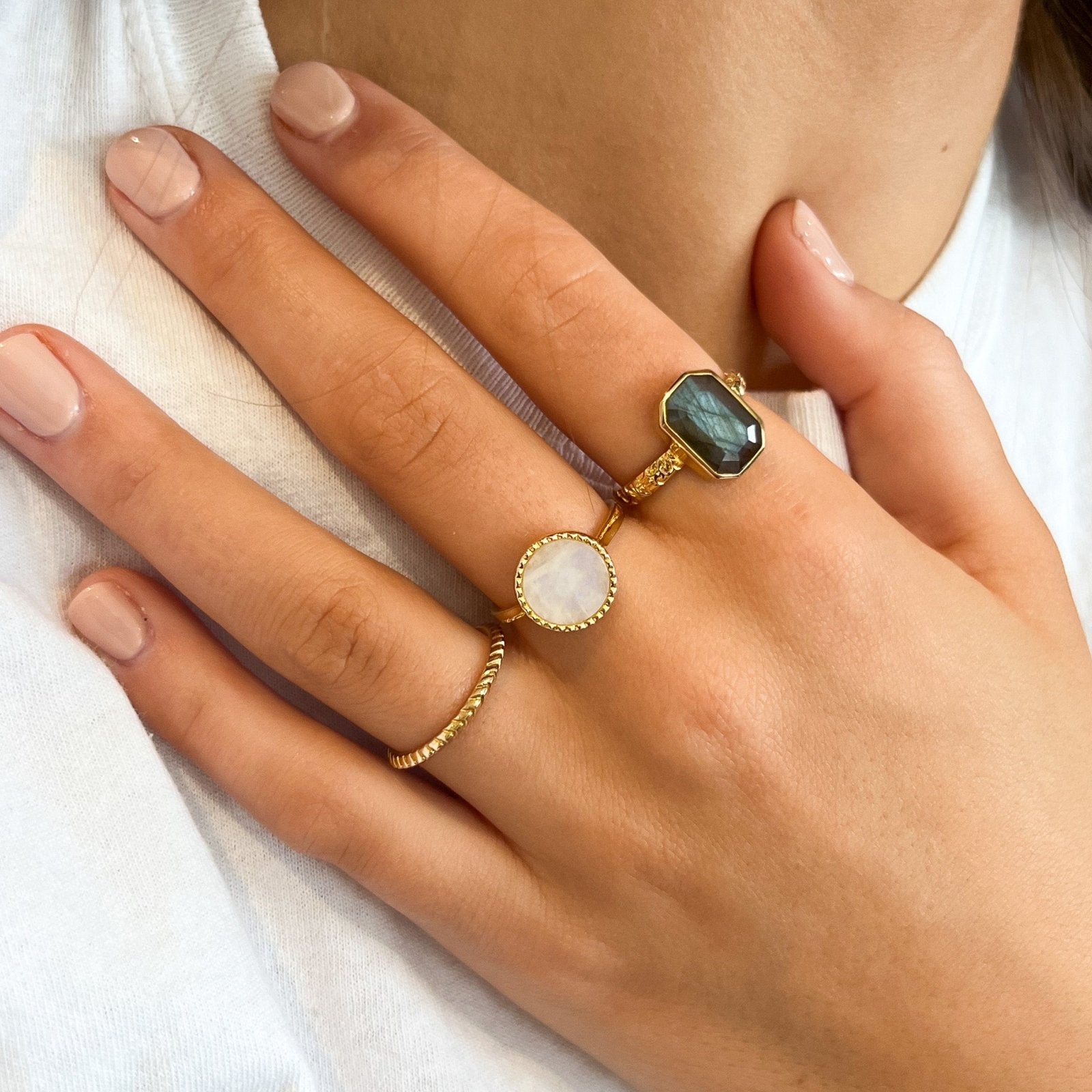 Raya Rainbow Moonstone Gold Vermeil Ring - Honoura