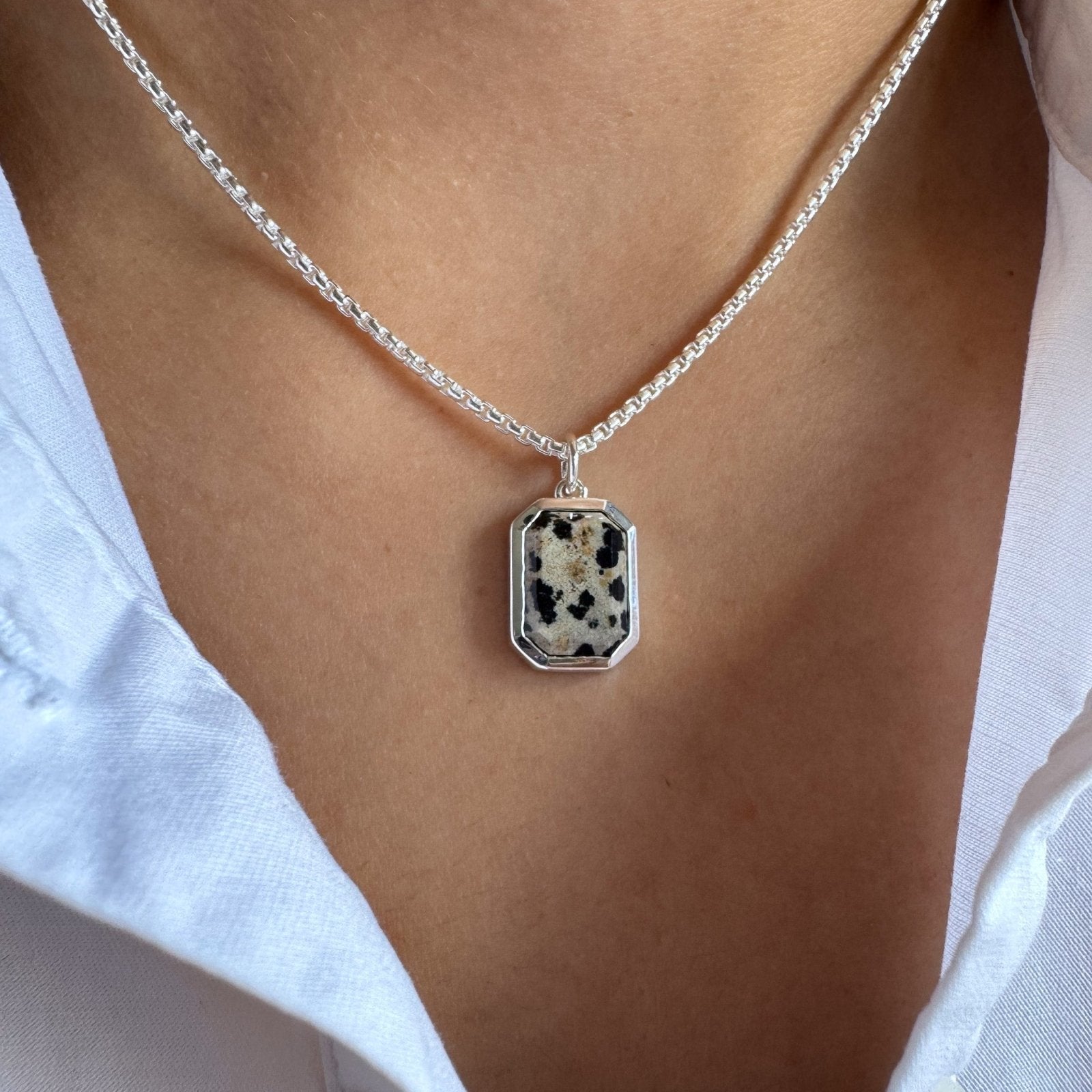 Vye Dalmatian Jasper Silver Necklace - Honoura