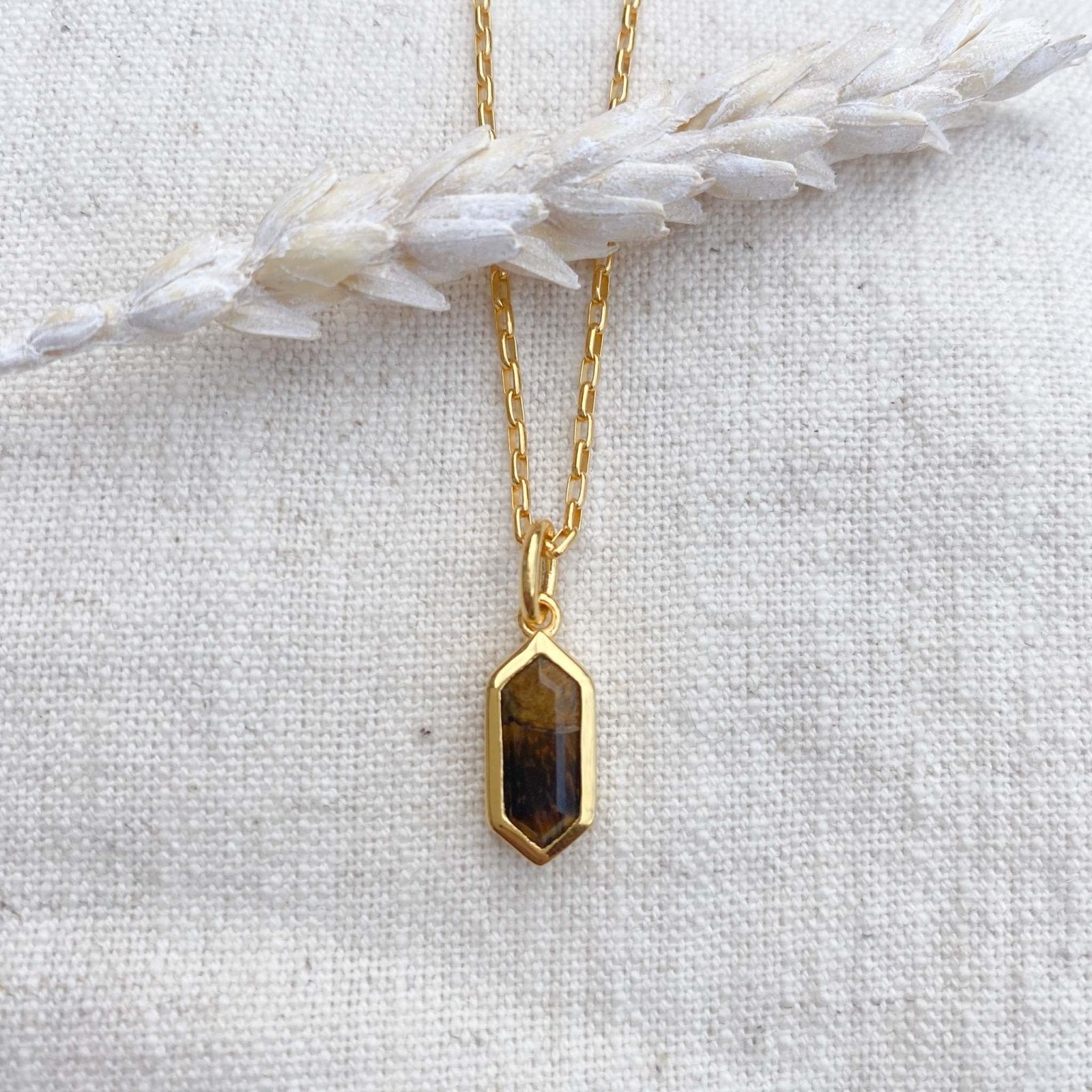 LILE TIGERS EYE GOLD NECKLACE - Honoura