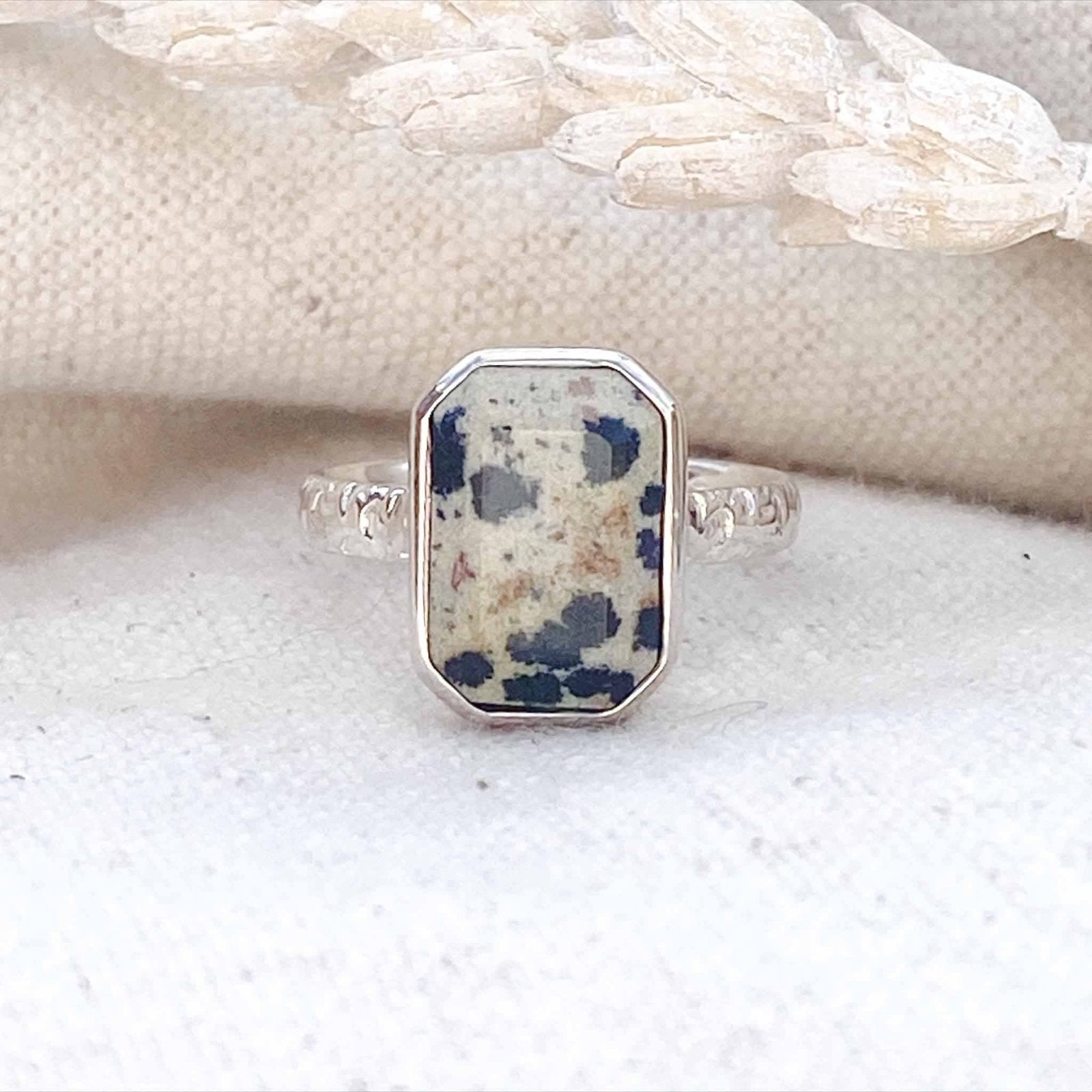 VYE DALMATIAN JASPER SILVER RING - Honoura